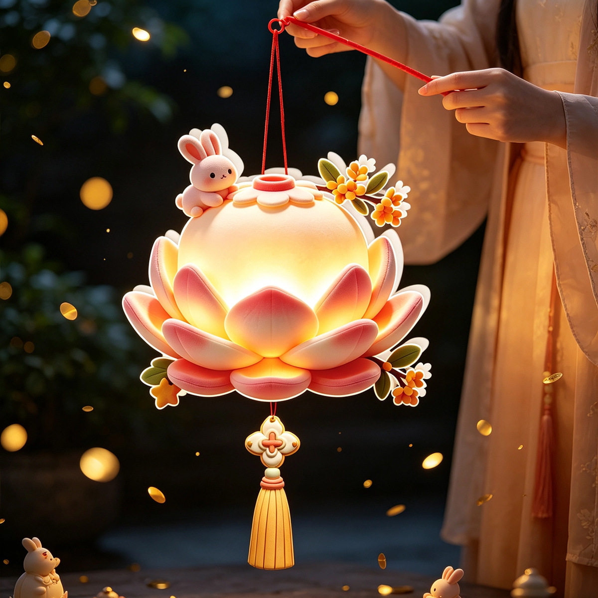 中秋节手提荷花灯笼兔子灯幼儿园手工diy材料包国风新年元宵灯笼