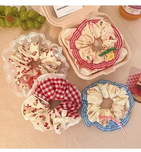 韩式方格布艺大肠发圈大号方巾扎发发绳发饰气质高级感扎马尾头饰