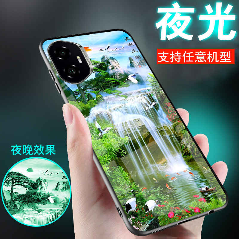 适用华为荣耀400手机壳300夜光200外套100荣耀90流水生财80玻璃70古风60山水画60se男士30女款90GT荣耀400pro