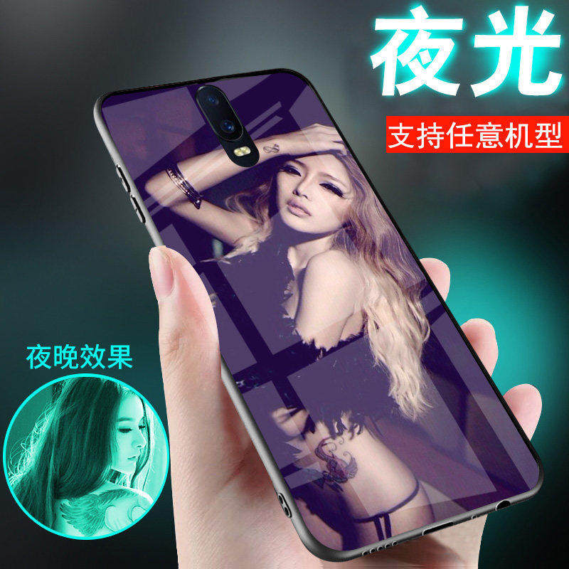 适用oppor17手机壳r15梦境版r7个性感美女r9网红r11s刻字r15x外套r11plus新品r17pro夜光玻璃情侣男士女生款