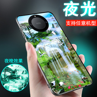 适用华为荣耀x70手机壳x50外套x60新品x30中国古风x40流水生财x20荣耀x30max山水画X50GT男士女款x70pro夜光