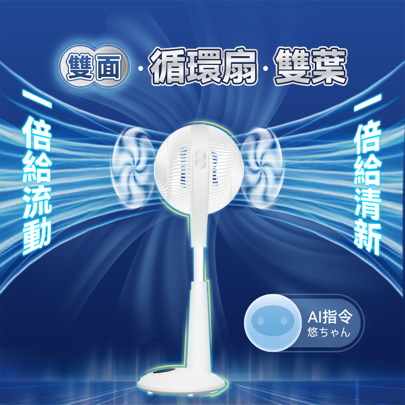 Yohome循环扇港澳专供5D立体双叶多方位净化智能粤语语音风扇