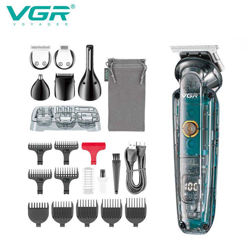VGR跨境多功能六合一理发器透明数显油头推剪鼻毛剃须鬓角器V-102