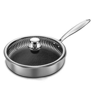 康尼菲304不锈钢平底煎锅无涂层不粘炒锅平底锅三钢煎锅