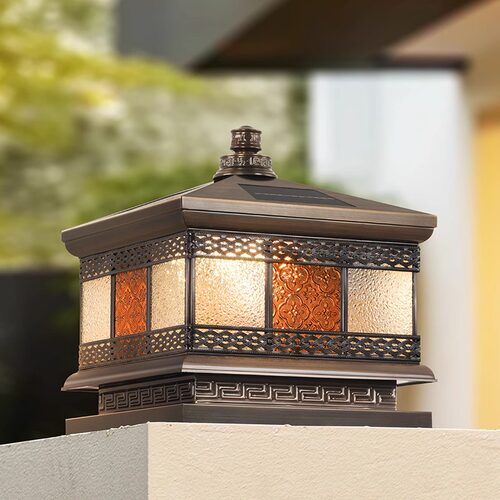 全铜太阳能庭院柱头灯户外防水大门柱子灯室外超亮简约别墅门柱灯