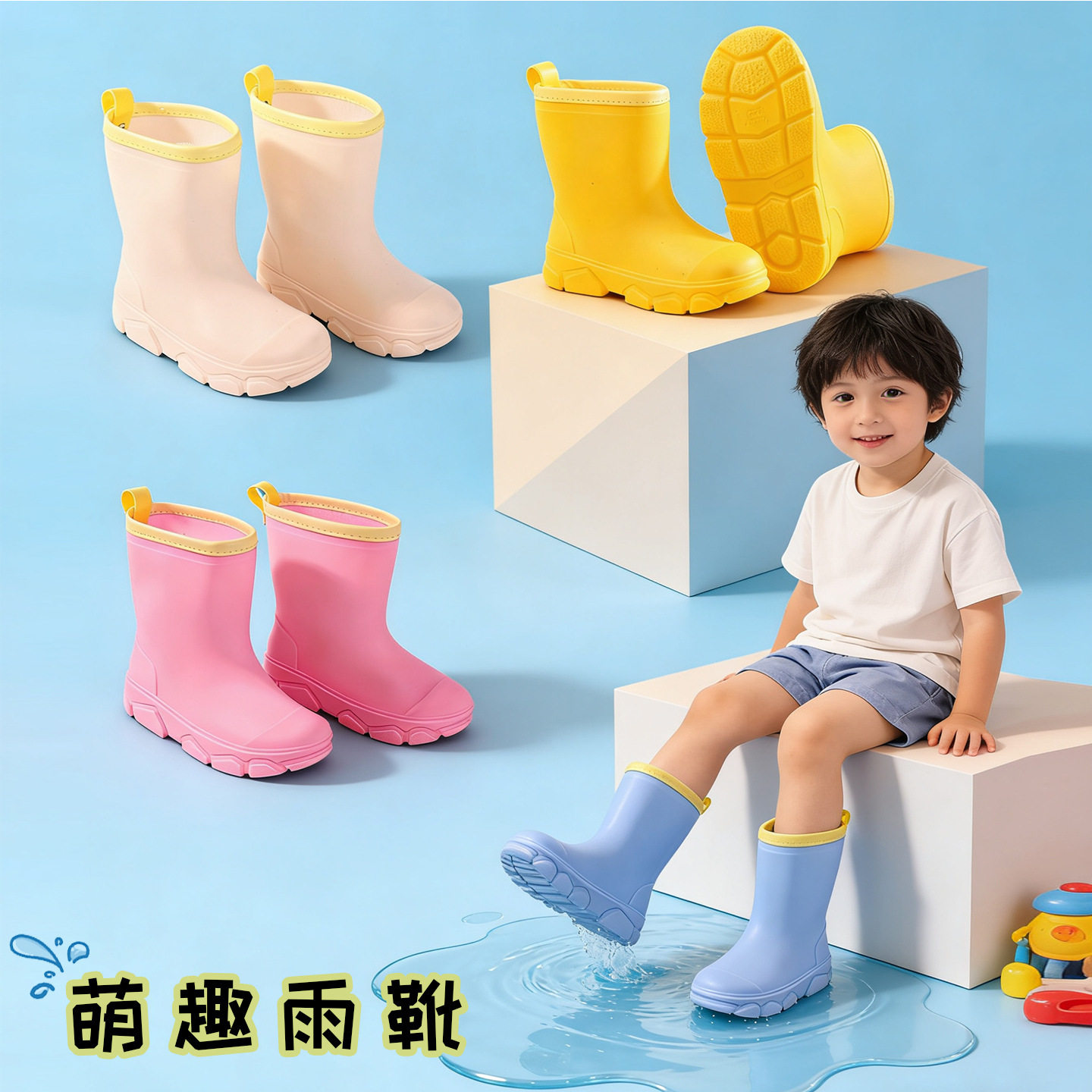 儿童雨鞋男童女童防滑防水加绒