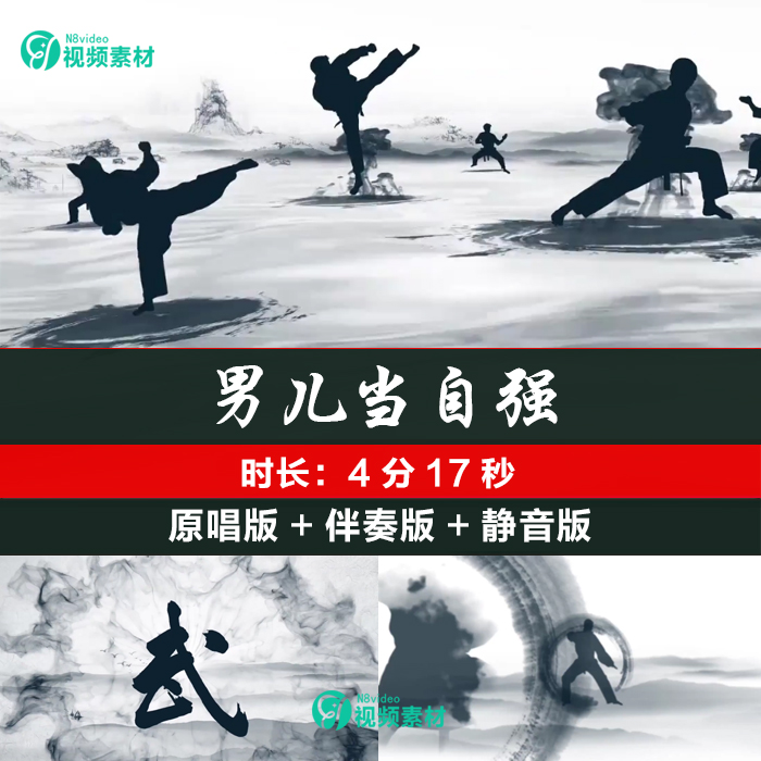 男儿当自强武术跆拳道中国功夫表演出节目舞台LED大屏幕背景视频
