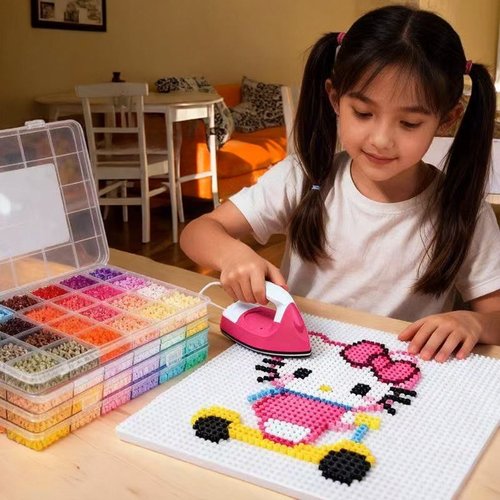 拼拼豆豆手工diy套装3d立体拼豆融合豆女男孩儿童益智6岁拼图玩具