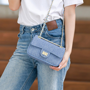 蠢小鱼小香风大牌款 女牛仔包真皮登山斜挎包diy手工包自制材料包