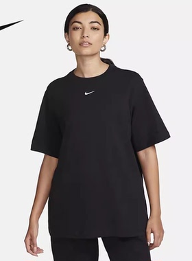 Nike/耐克运动短袖女24秋季宽松黑色纯棉圆领透气T恤 FD4150-010