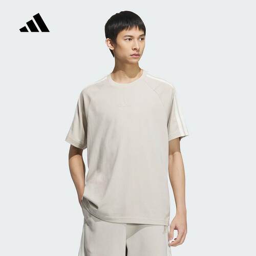 adidas阿迪达斯短袖男2025夏季三条纹运动休闲圆领宽松T恤KC3866