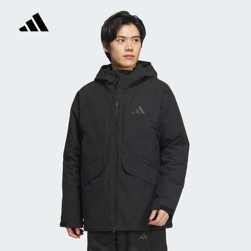 adidas阿迪达斯男2024冬季新款中长款三合一连帽羽绒服外套JY4215