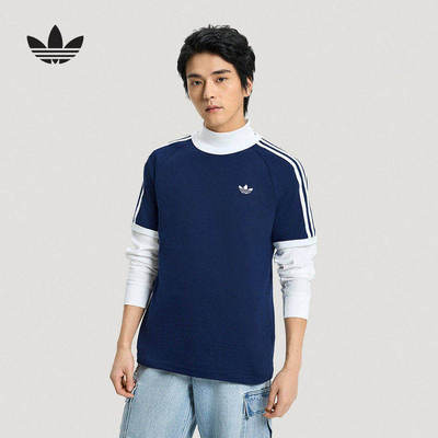 阿迪达斯三叶草运动短袖男2026春季三条纹休闲圆领透气T恤HZ9634