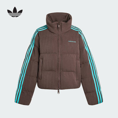 阿迪达斯三叶草女子羽绒服2025冬立领短款鸭绒外套KG4909 KG4910