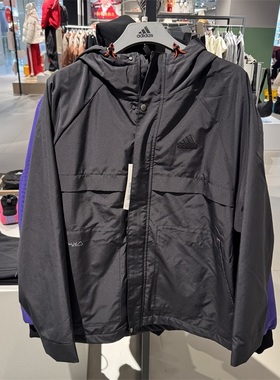 adidas阿迪达斯外套男2025春季新款休闲连帽加绒梭织夹克JI8680