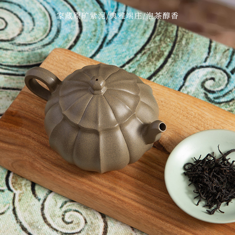 宜兴原矿紫砂壶伴菊壶名家手工紫砂壶原矿青段精美手工筋纹器礼物