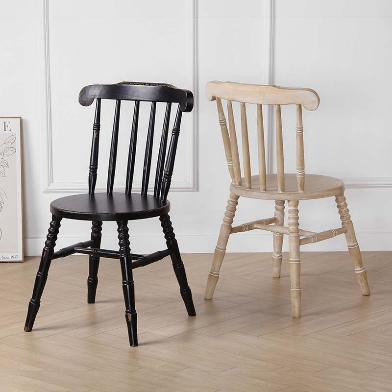 北欧温莎椅中古实木椅子美式餐椅咖啡厅法式复古靠背椅家用餐桌椅