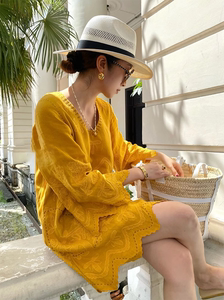 【-赠运费险】装大牌高端精致黄色v领连衣裙子高级感