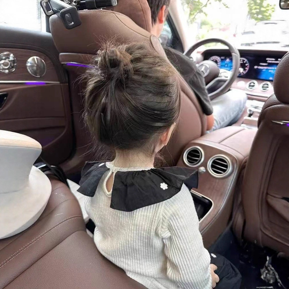女童套装秋季儿童洋气甜美宝宝荷叶领打底衫上衣黑色花边裤子棉