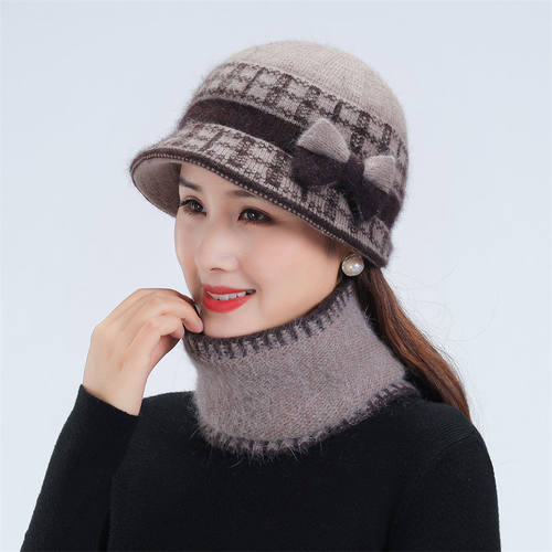 秋冬季中老年人妈妈兔毛线帽加绒