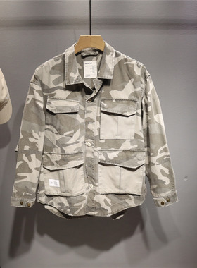 毒类 美式复古做旧迷彩工装夹克男宽松休闲百搭翻领外套潮牌上衣