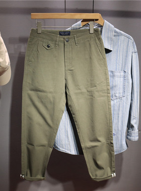 毒类春秋美式休闲裤男军绿色简约韩版小直筒青少年帅气百搭九分裤