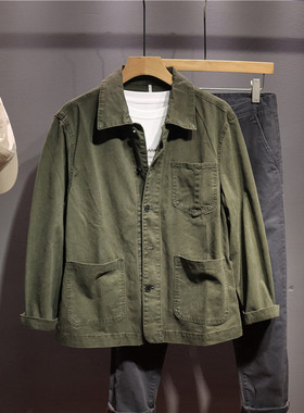 毒类美式复古水洗工装衬衫男士春秋新款纯色上衣休闲百搭薄款外套