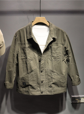 毒类 春秋新款工装外套男 潮牌翻领百搭流行单排扣夹克长袖上衣潮