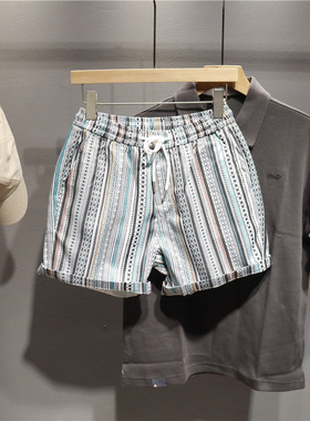 毒类设计感民族花纹印花四分裤男时尚潮牌夏季薄款莱赛尔冰感短裤