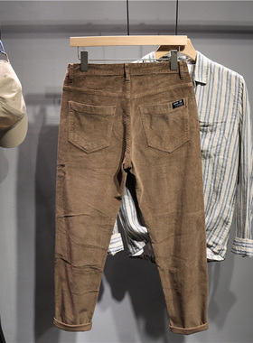 毒类 灯芯绒长裤秋上新简约复古港风纯色直筒小脚休闲裤子男士潮