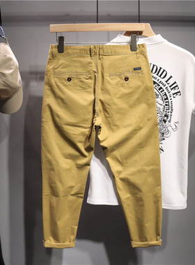 毒类 小众卡其色休闲裤男士简约9分裤都市复古纯色日常百搭裤子潮