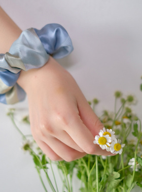 原创蓝色屋顶真丝ins风法式发圈