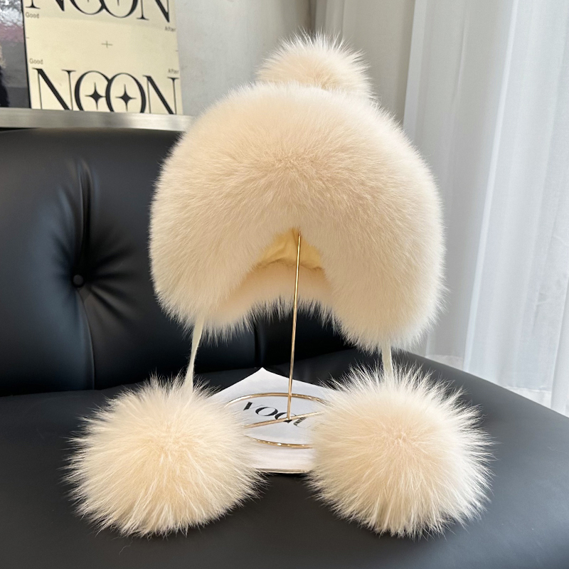 韩国狐狸毛可爱保暖护耳帽雷锋帽