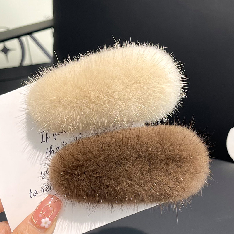 水貂毛毛发卡简约纯色皮草bb卡