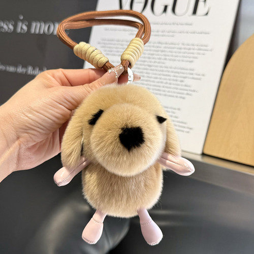 真獭兔毛可爱小狗包包钥匙扣挂件