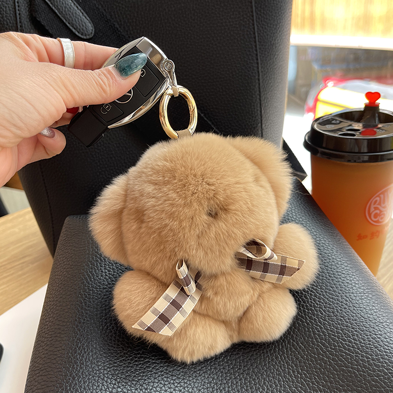 獭兔毛呆萌小熊挂件汽车钥匙扣
