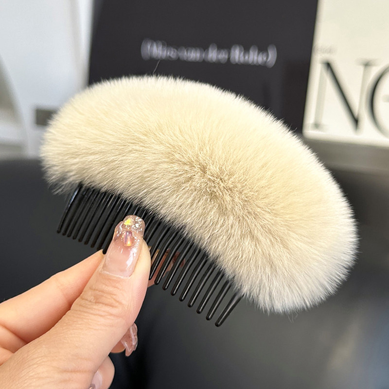 真獭兔毛发梳插梳刘海压发夹头饰