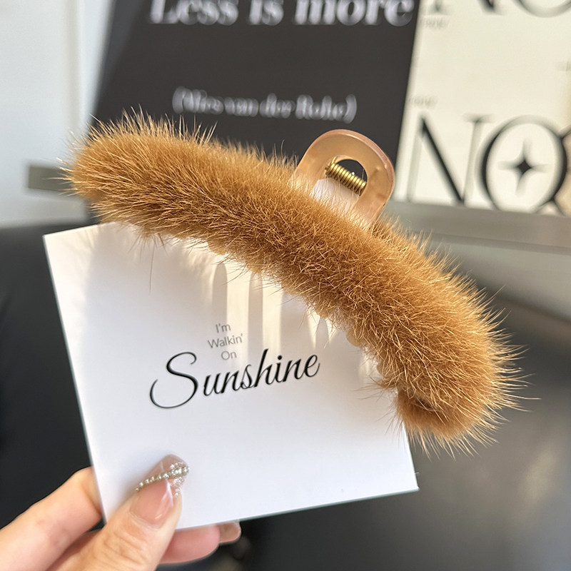 水貂毛发抓韩国可爱毛绒发夹气质