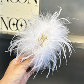 纯欲ins风鸵鸟羽毛发夹后脑勺盘发抓夹头饰鲨鱼夹超仙高级感发饰