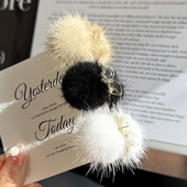 韩国儿童发抓小号真水貂毛抓夹可爱小毛球夹子宝宝发夹女童碎发卡