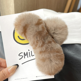 獭兔毛发夹后脑勺气质夹子网红可爱毛绒头饰发抓发饰韩国少女冬秋