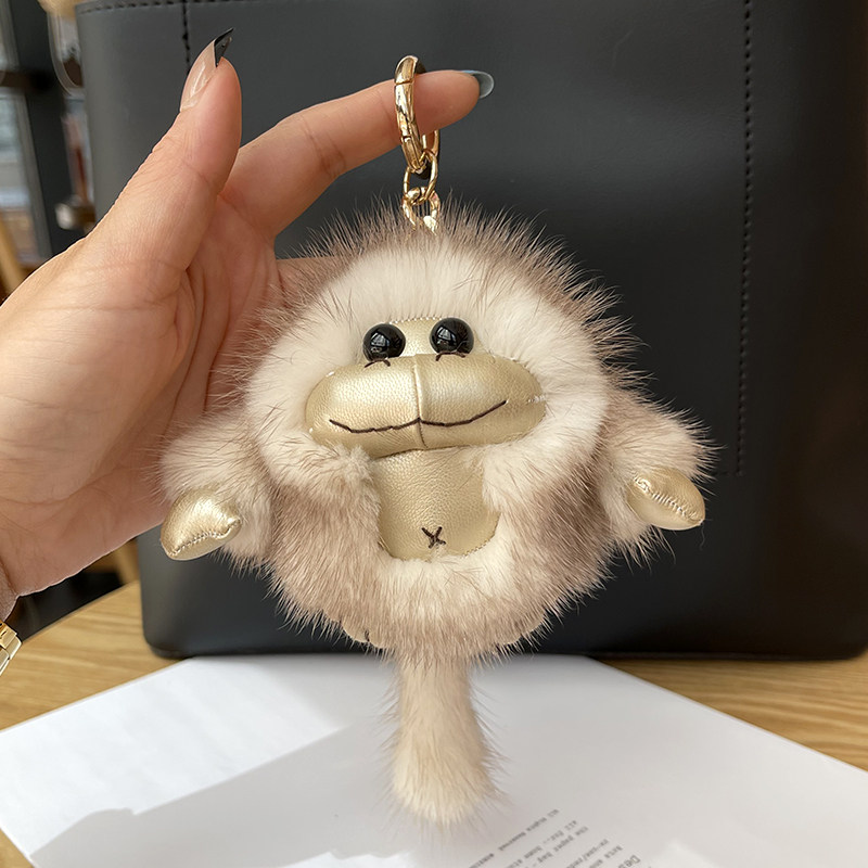 真水貂毛可爱小猴子汽车钥匙扣挂件ins毛绒公仔包包挂饰生日礼物