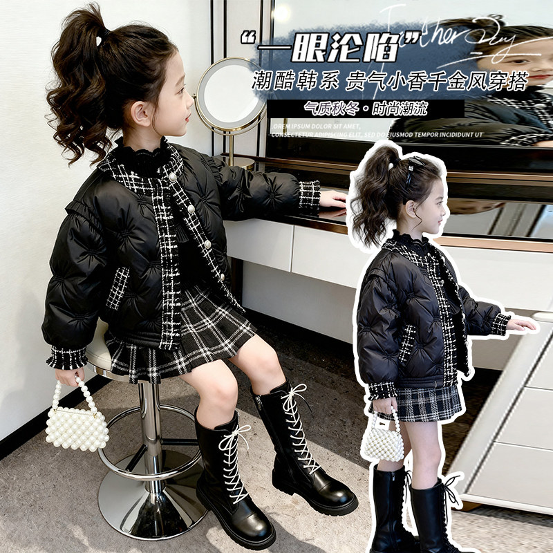 2025新款秋冬女童黑色羽绒服时尚百搭洋气外套裙子潮