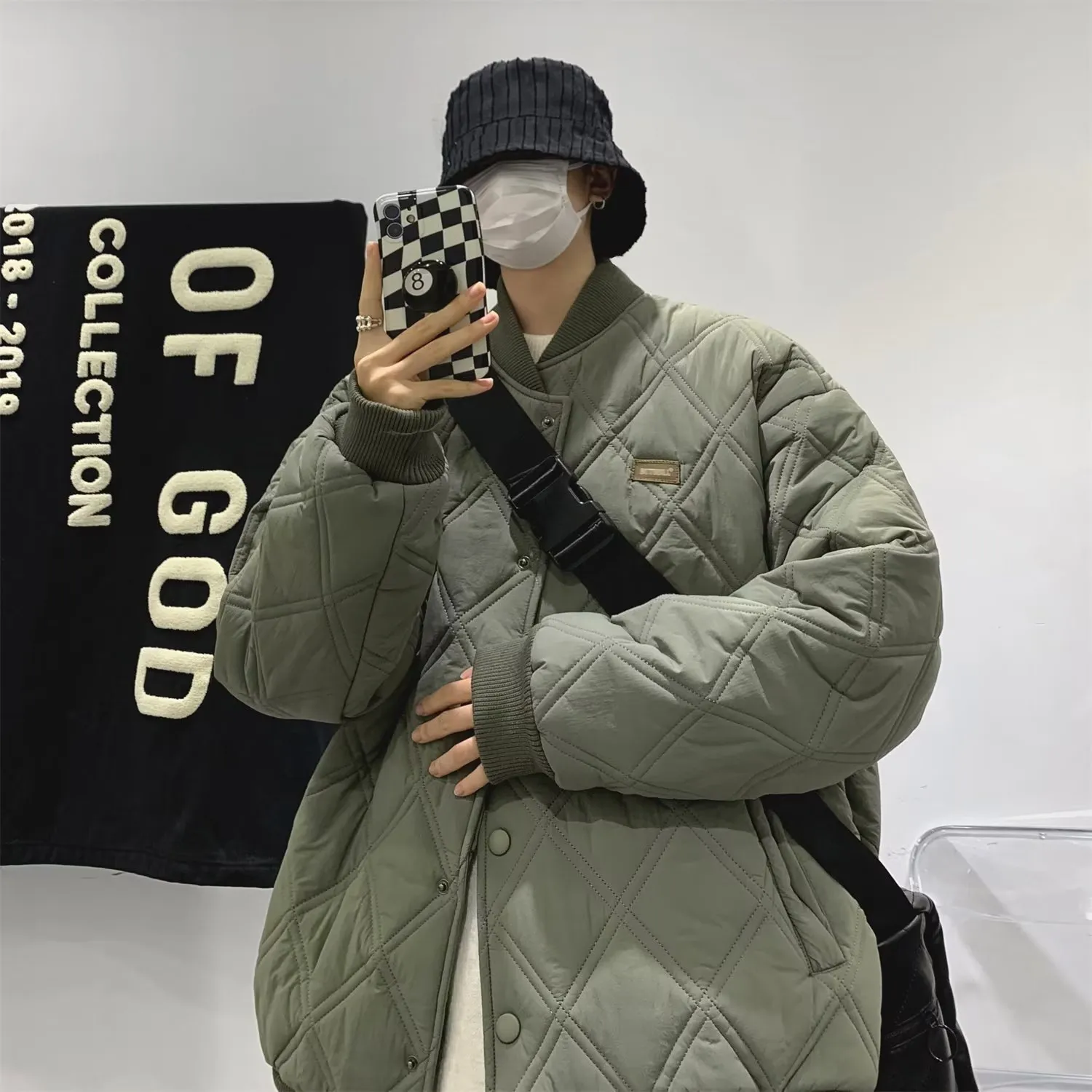 菱形格棒球棉服男2026冬季新款美式复古加厚保暖棉衣潮牌外套上衣