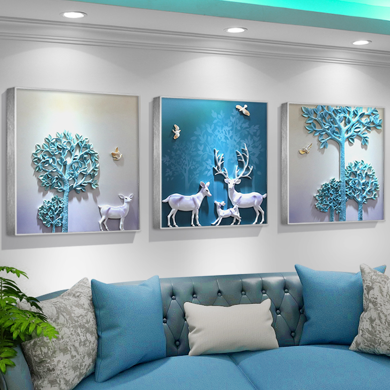 轻奢高级感客厅沙发背景墙装饰画三联浮雕立体挂画高档抽象3D壁画图片