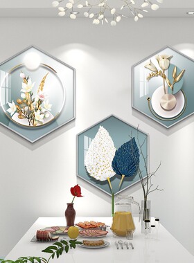 轻奢高档餐厅背景墙装饰画高级感饭厅挂画北欧抽象壁画羽毛晶瓷画