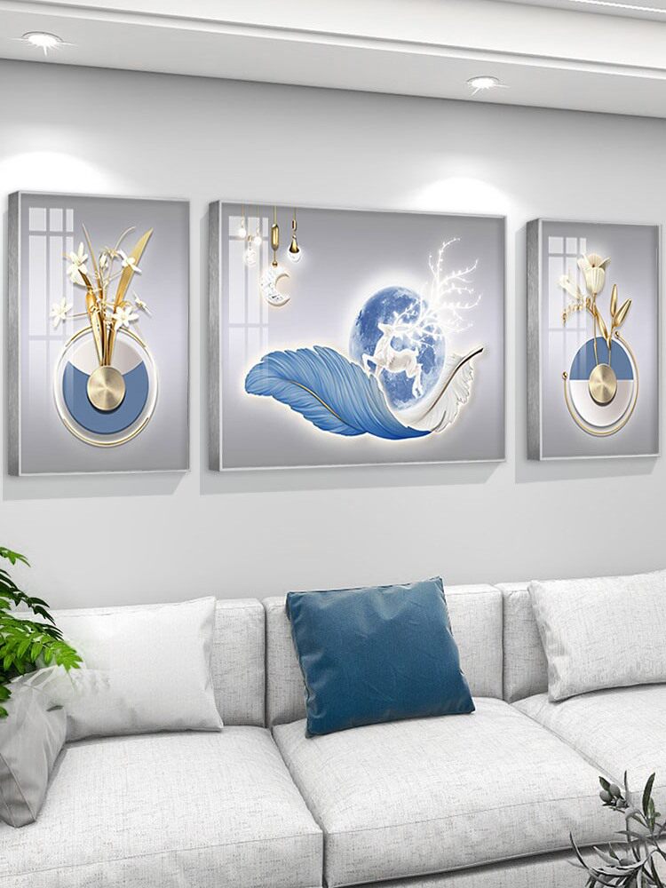 轻奢抽象客厅沙发背景墙装饰画高端水晶瓷壁画简约风格三联画组合
