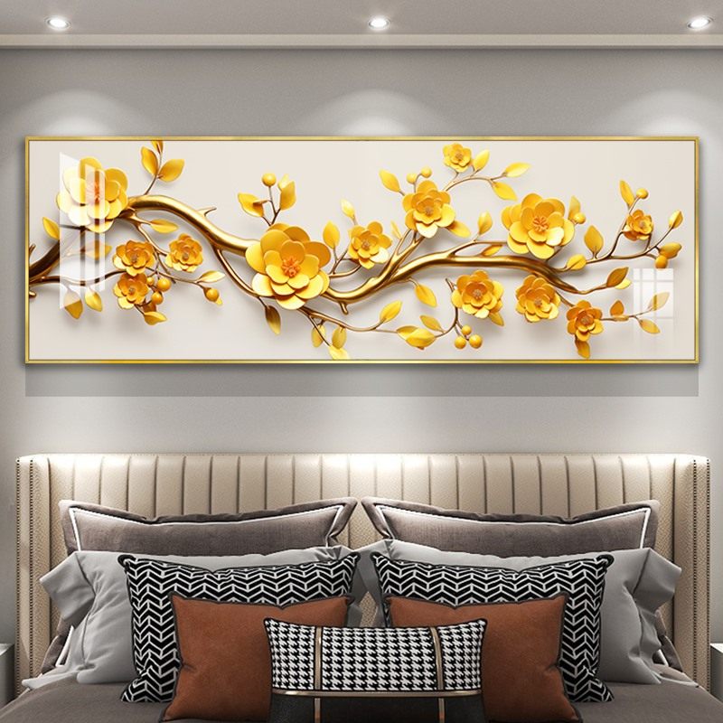 现代简约卧室背景墙装饰画轻奢高档床头挂画创意抽象花卉艺术壁画