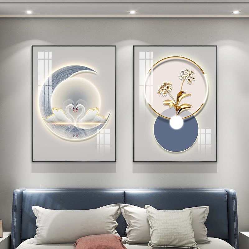 现代轻奢卧室背景墙装饰画高档餐厅挂画抽象大气房间装饰晶瓷壁画图片