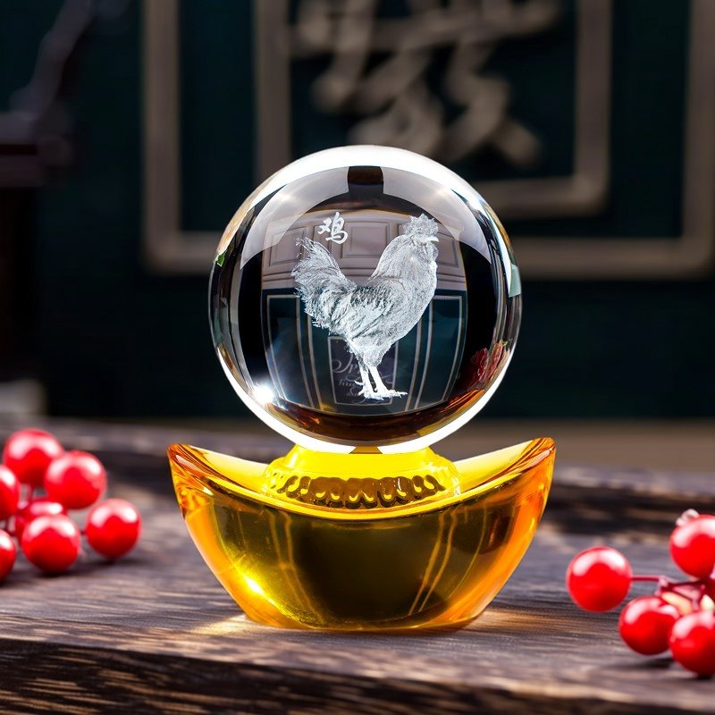 金鸡水晶球摆件生肖大公鸡桌面装饰摆台家居乔迁送礼吉祥物生日,家居饰品,创意礼品,淘宝优惠券,粉丝福利购,淘宝优惠卷